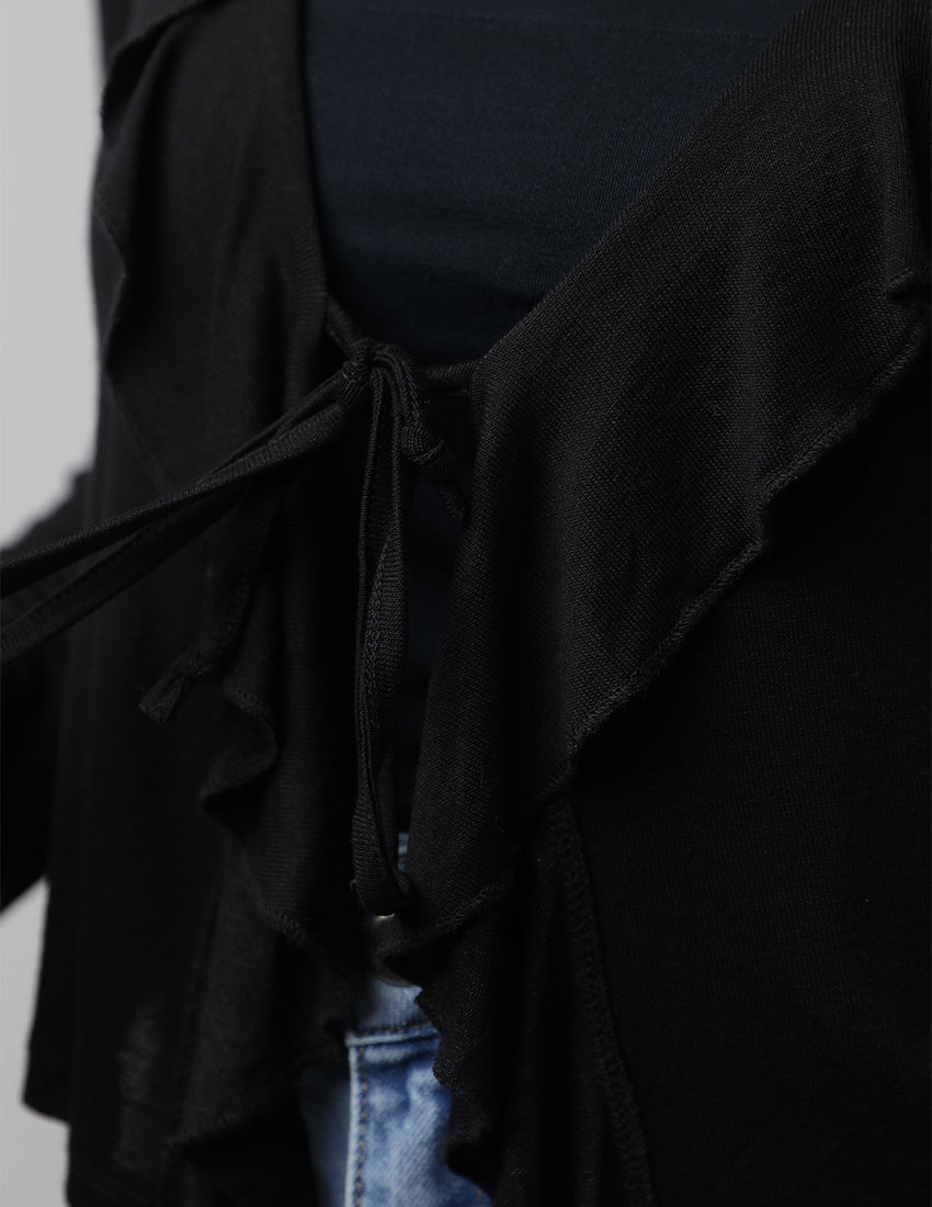 Ruffled Tie-Front Cardigan