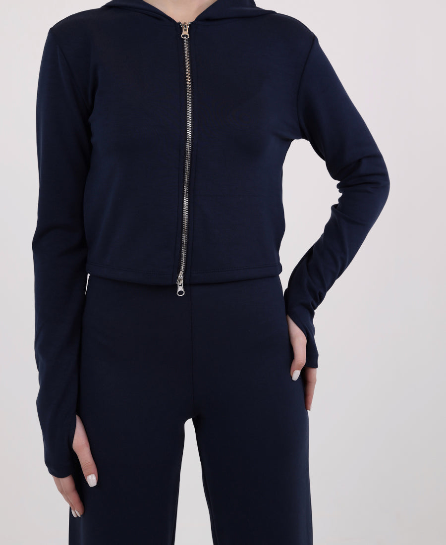 Cropped zip-up sweatshirt with hood