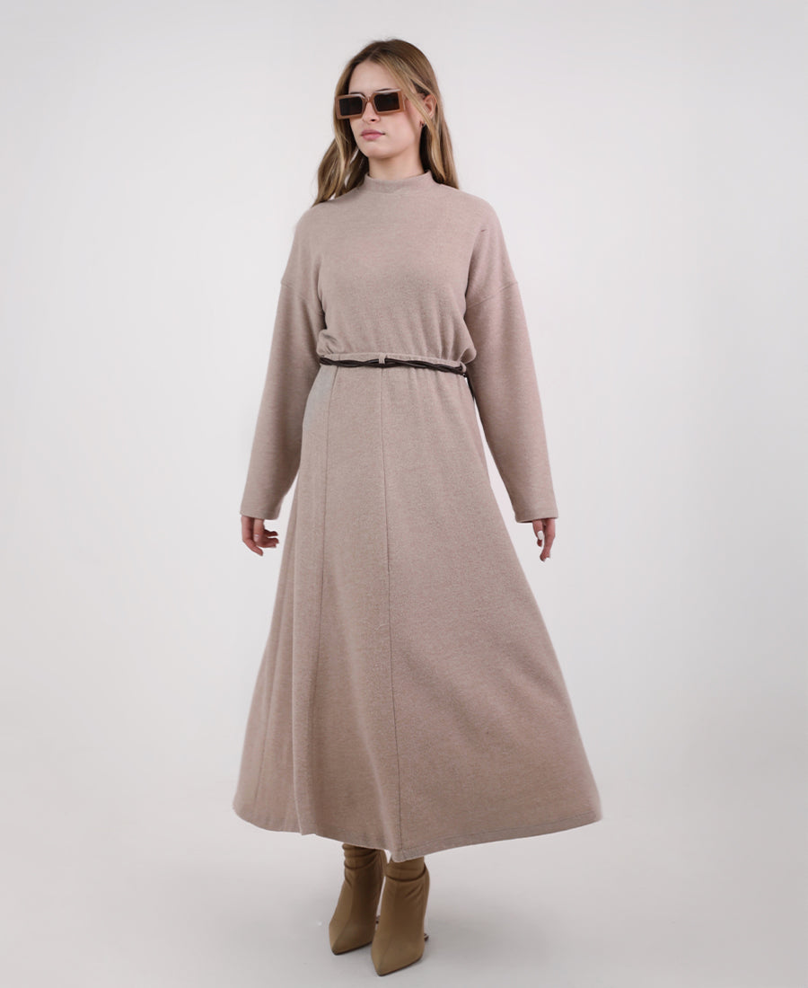 Beige long skirt with tie waist