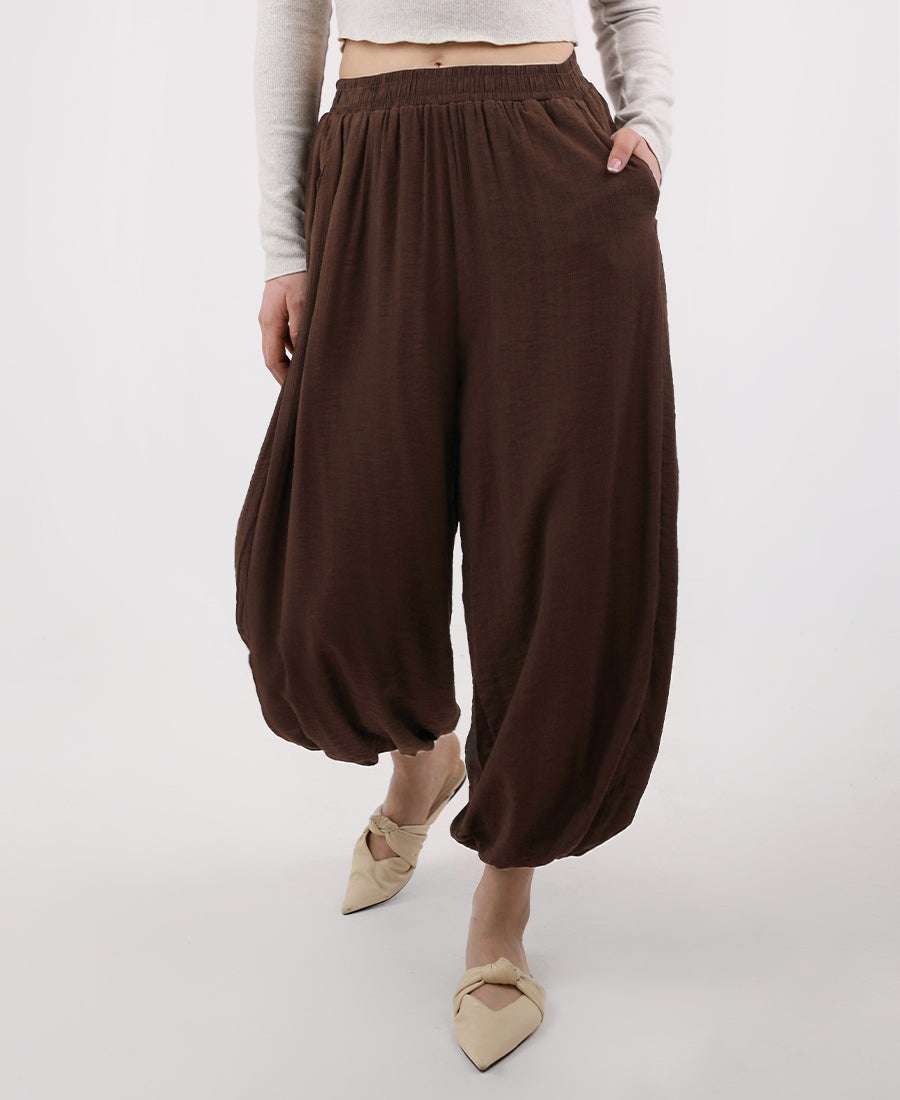 Aladdin pants with elastic waist and puff hem