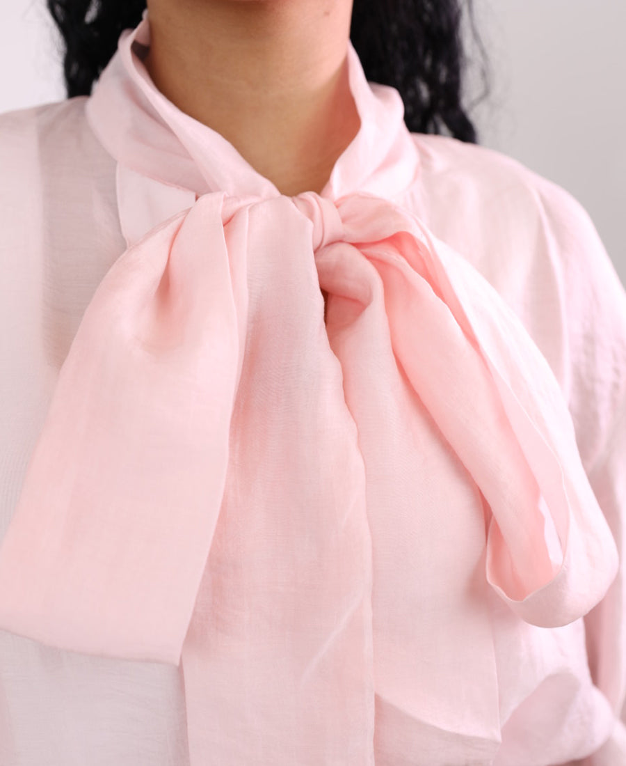 Pink chiffon tie neck blouse