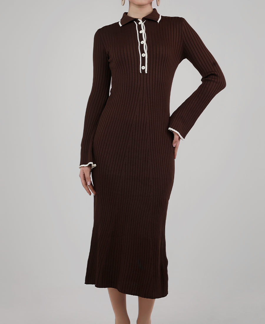 Long brown knit dress