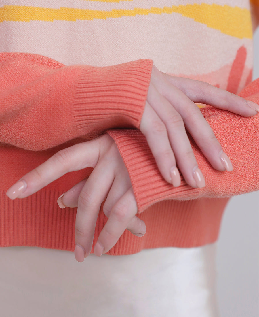 Orange wool blouse with moon drawing