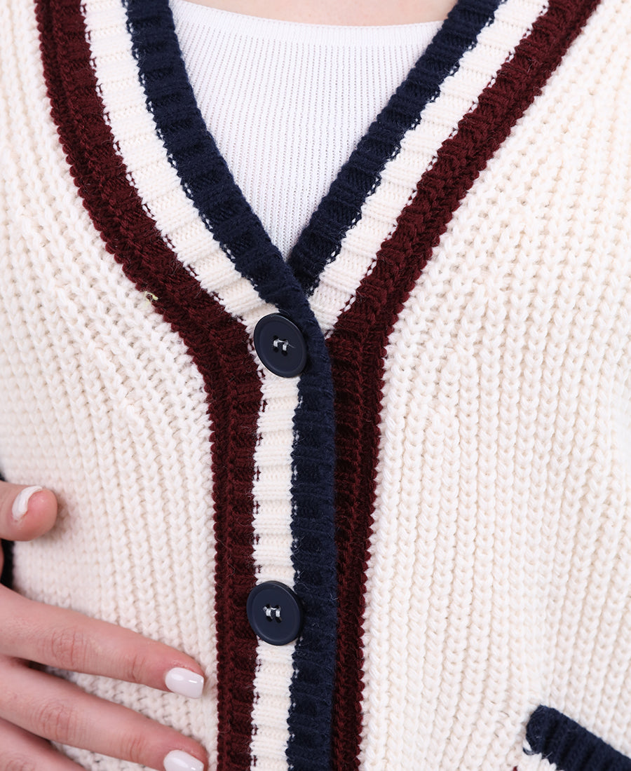 V-neck knit cardigan