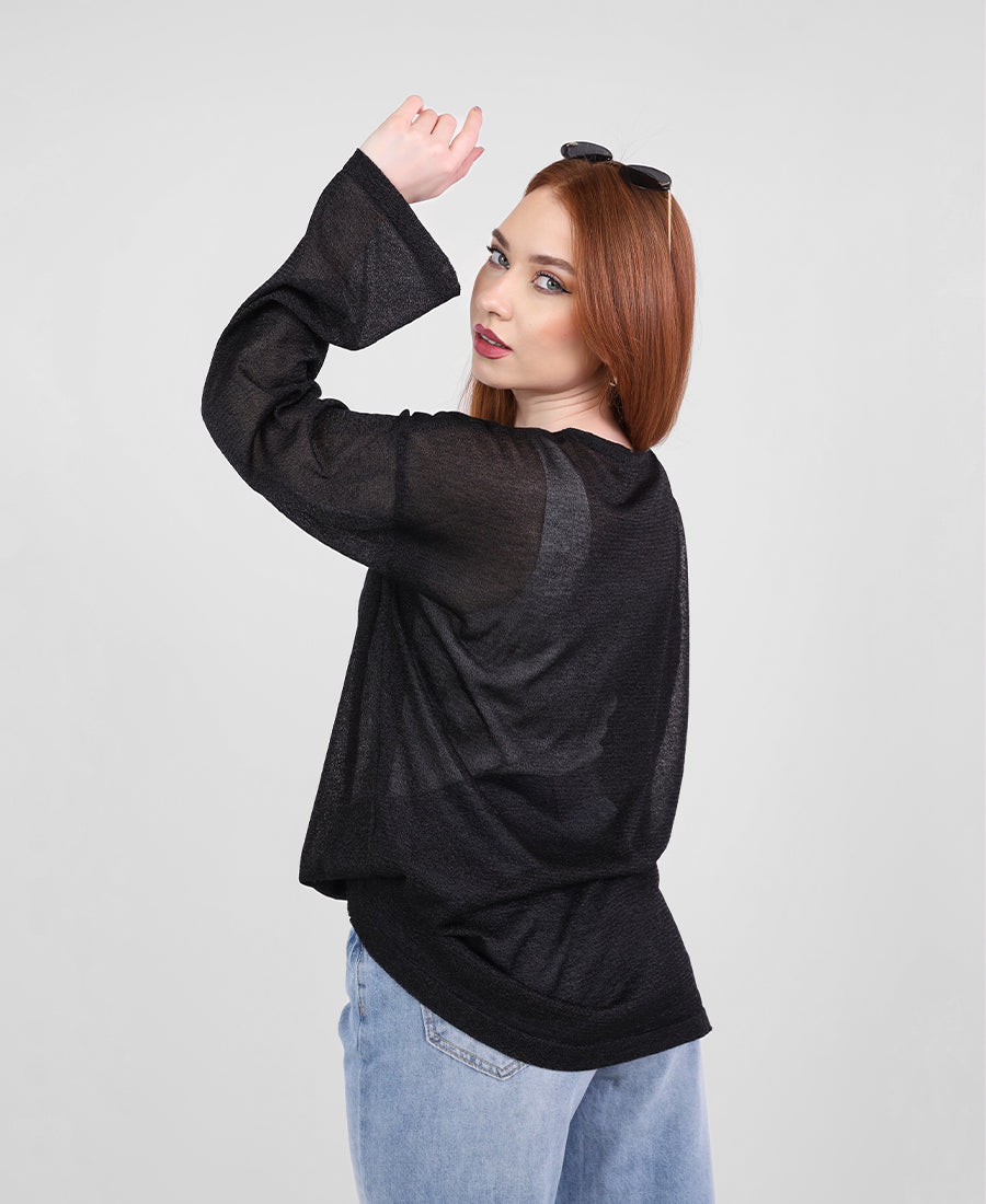 Shiny chiffon blouse with long sleeves