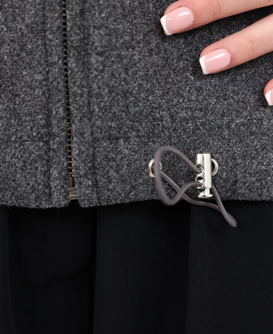 Wool jacket with a puffer hat