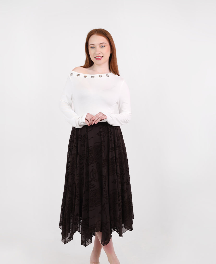 Mid-length patterned chiffon skirt