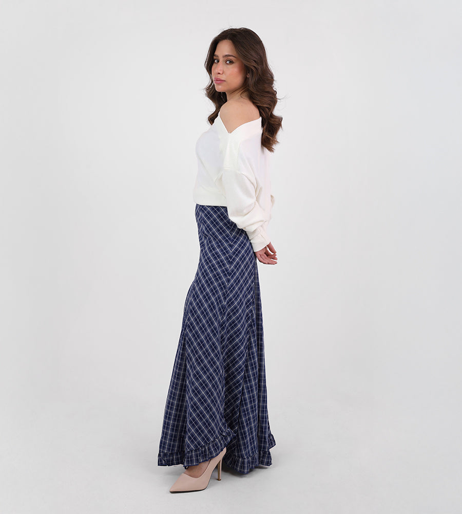 Long pleated plaid skirt