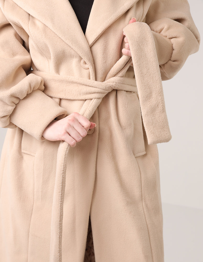 Long coat with waist tie