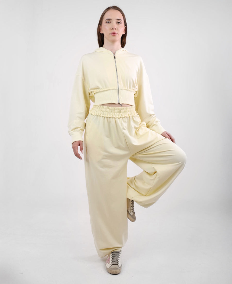 Training jacket with a hood and wide-leg trousers with an elastic waist