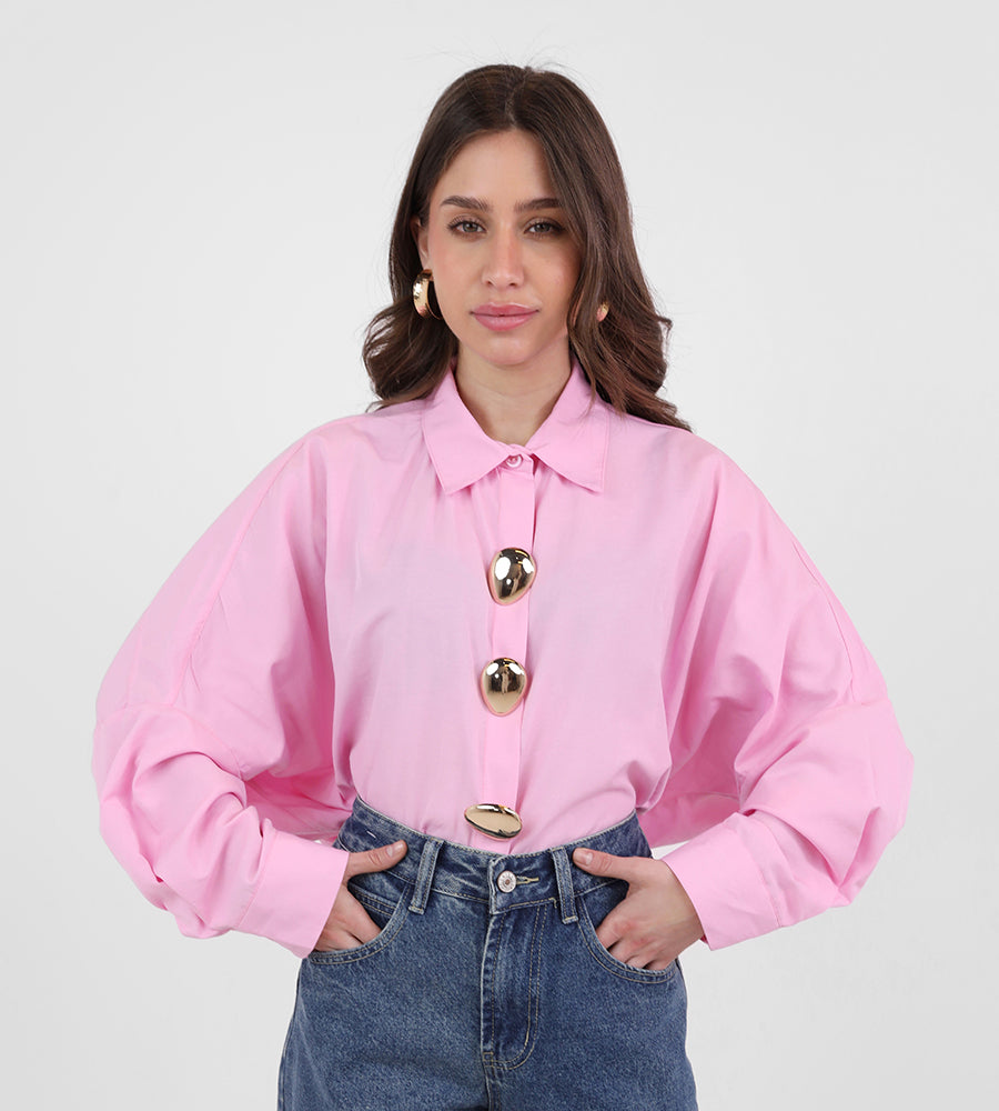 Oversized oval gold button-down shirt