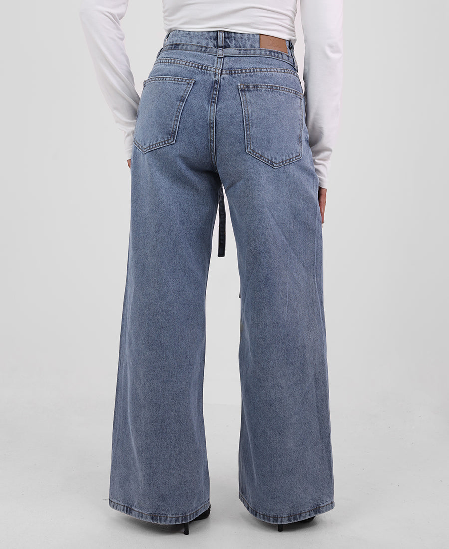 Wide leg jeans with a tie waist