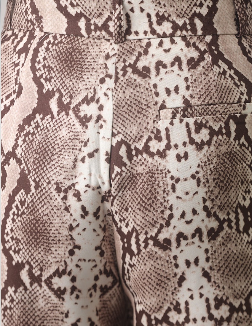 Straight leg pants in beige snakeskin