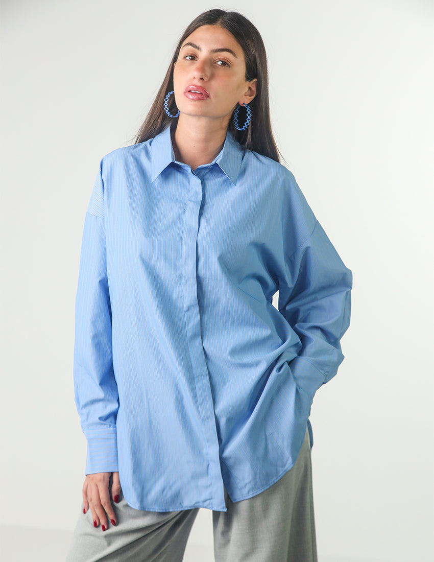 Oversized light blue striped shirt