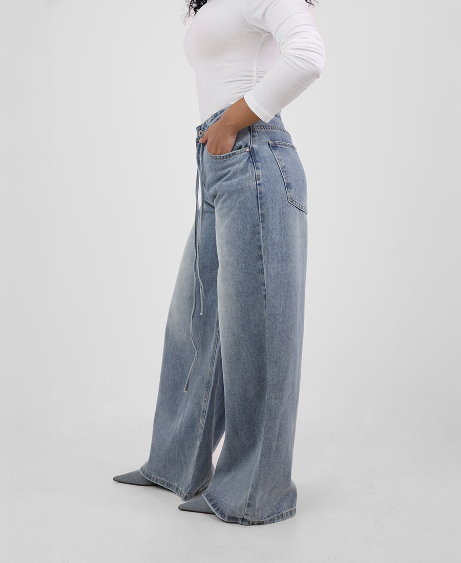 Wide Leg Jeans Tie Waist