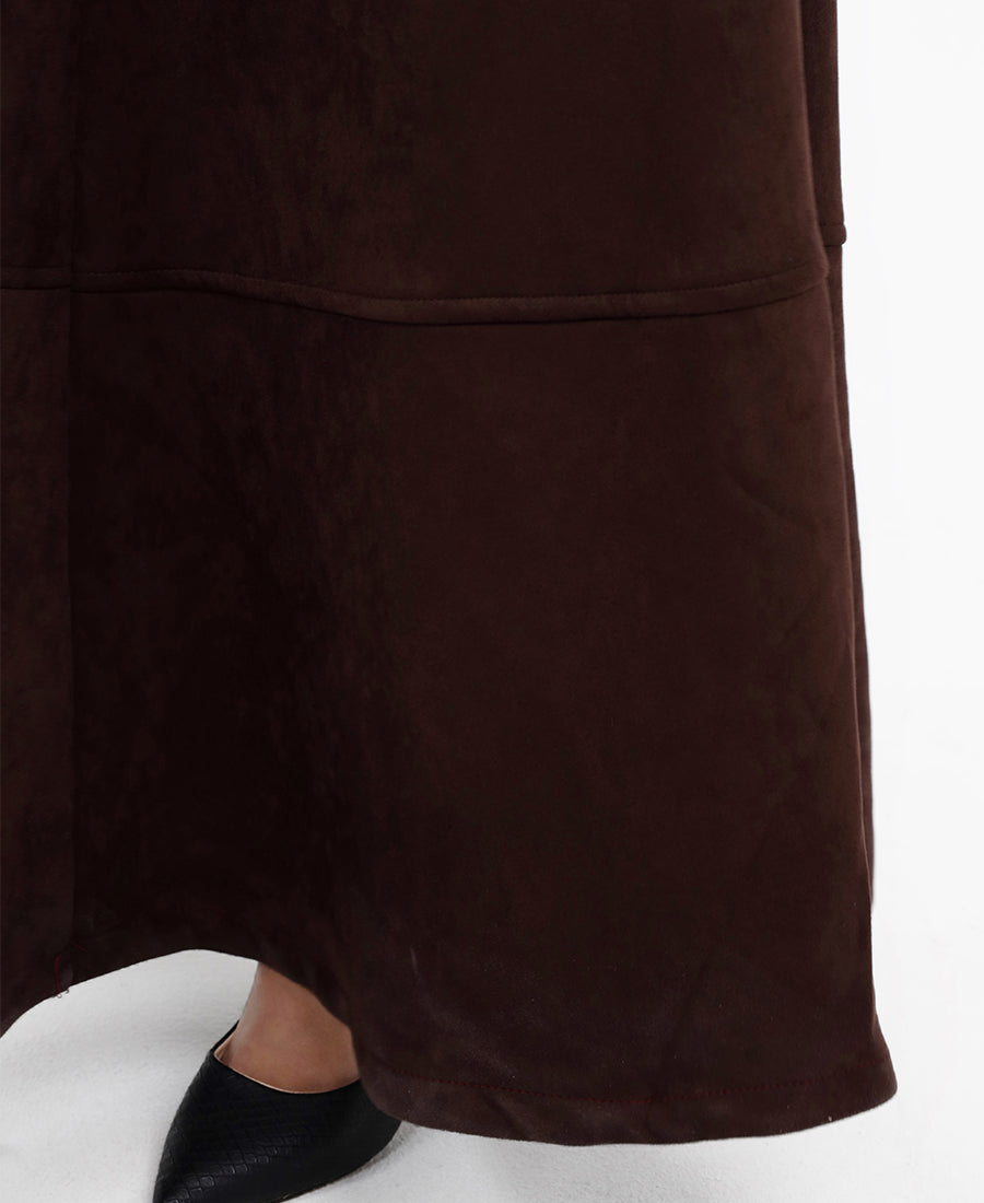 Wide brown suede skirt