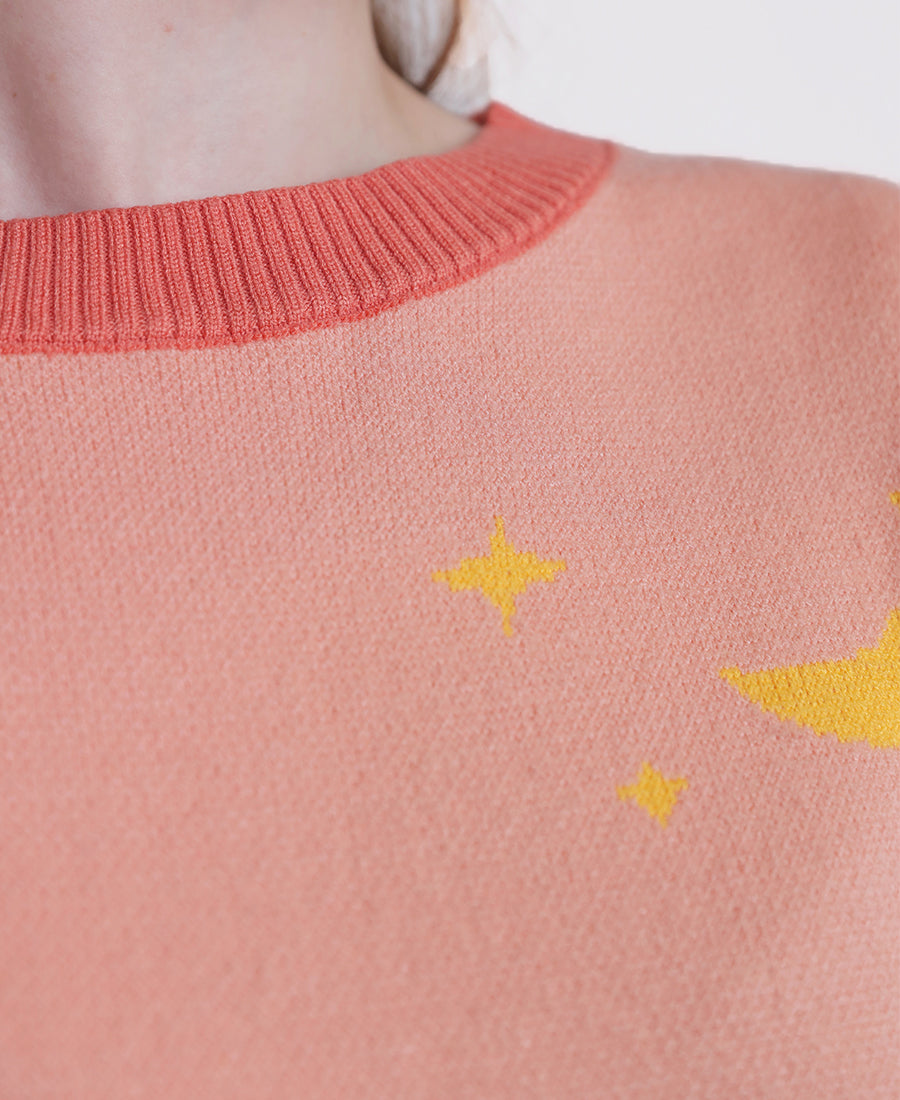 Orange wool blouse with moon drawing