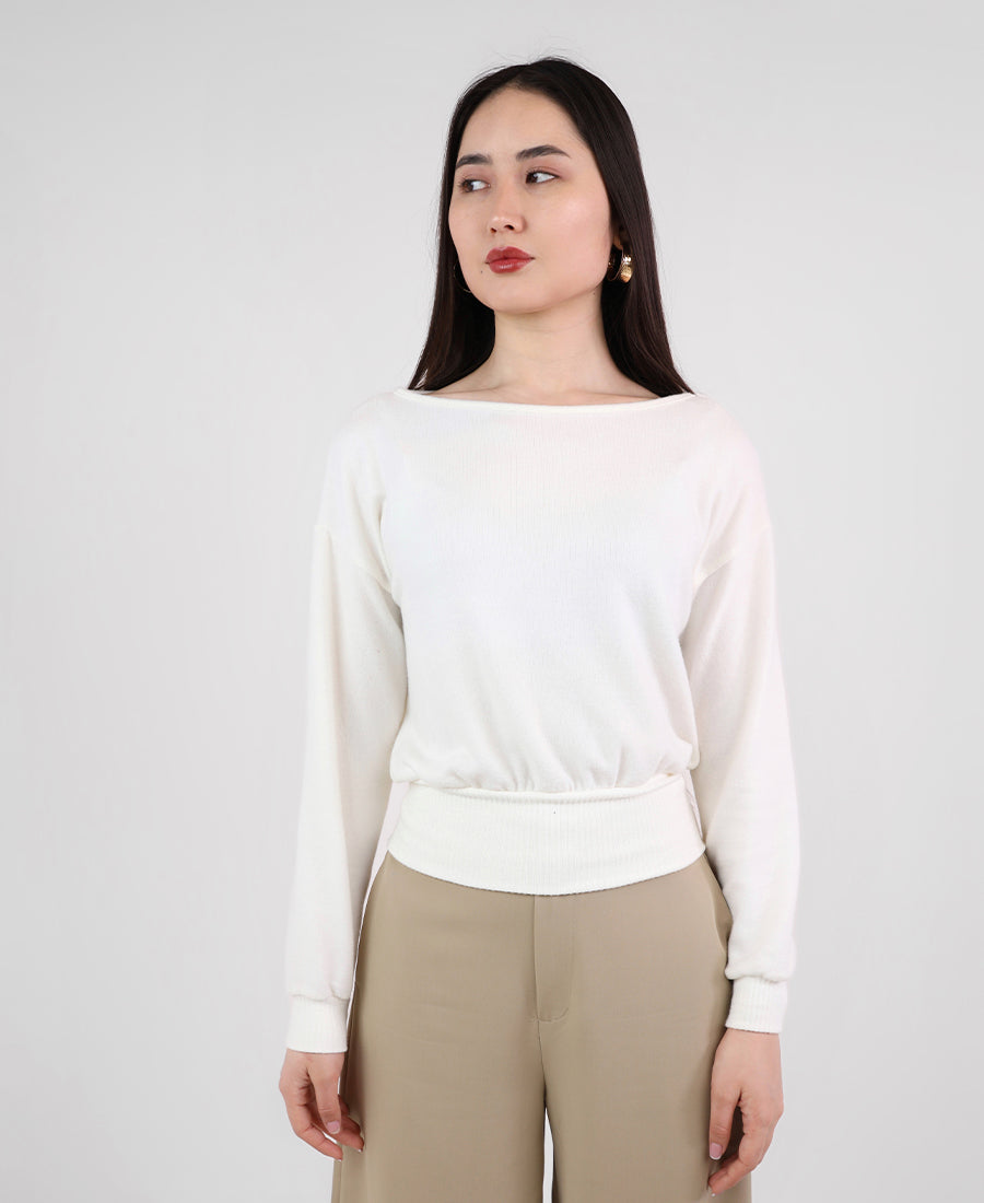 Boat neck wool blouse