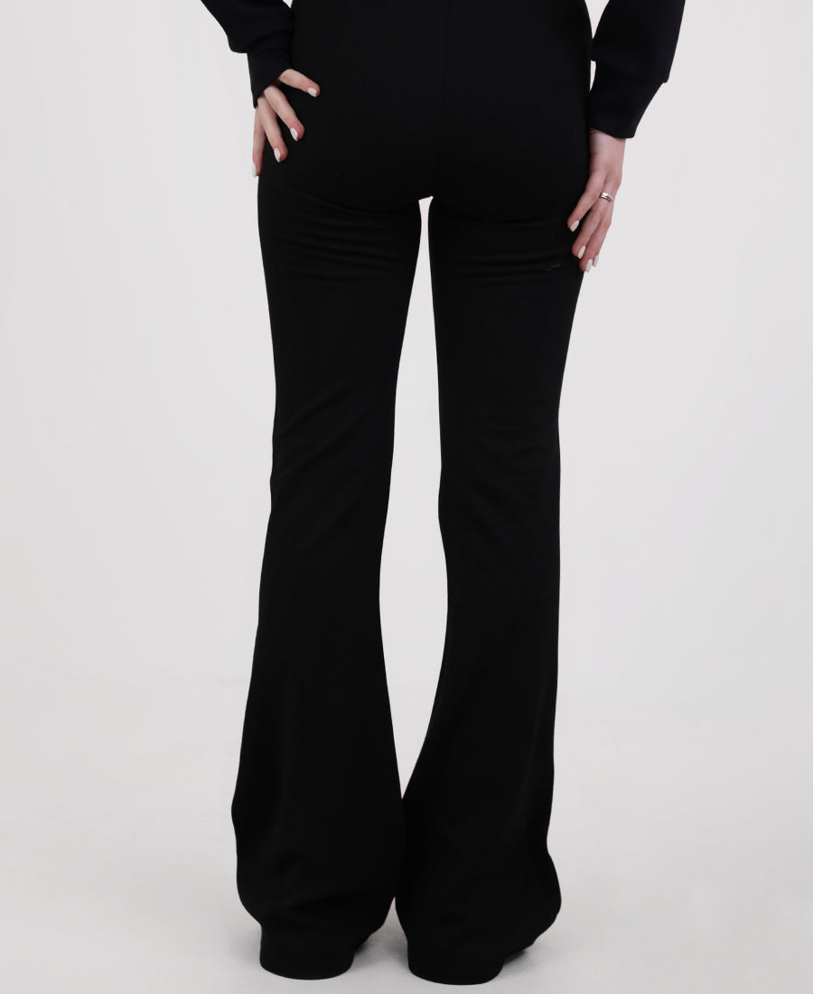 Black straight cut Lycra pants with front zipper