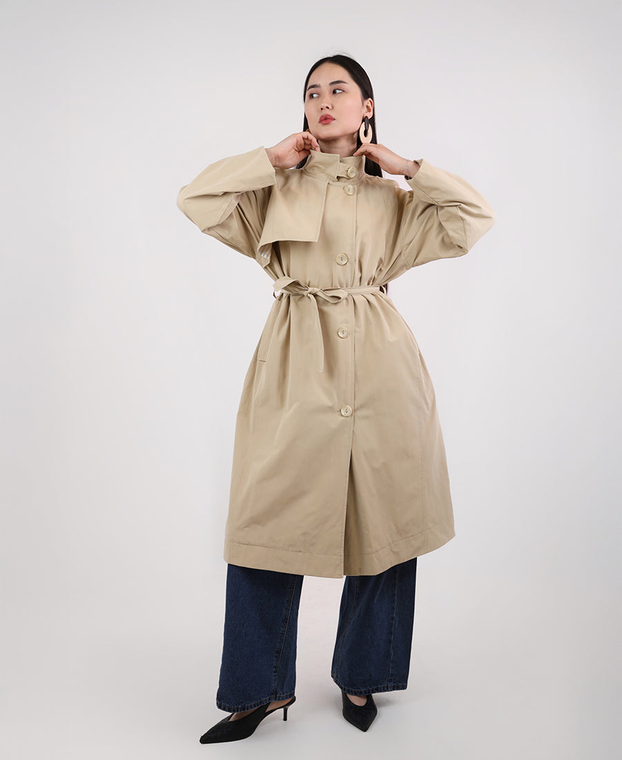 Long trench coat with tie waist