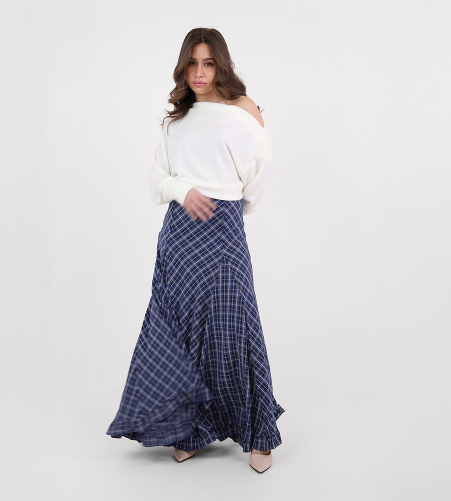Long pleated plaid skirt