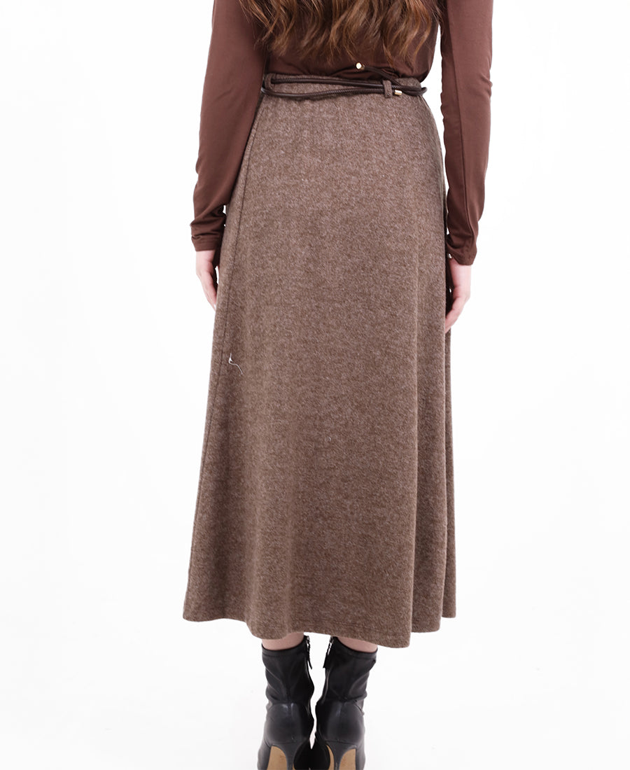 Long skirt with tie belt