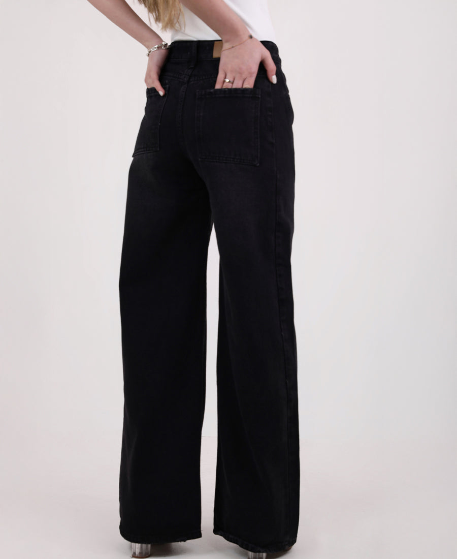 Black straight jeans with a side stripe