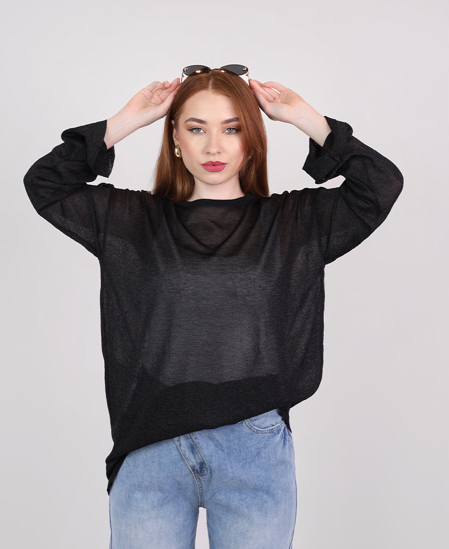 Shiny chiffon blouse with long sleeves