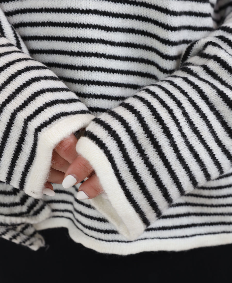 Striped wool blouse with scarf