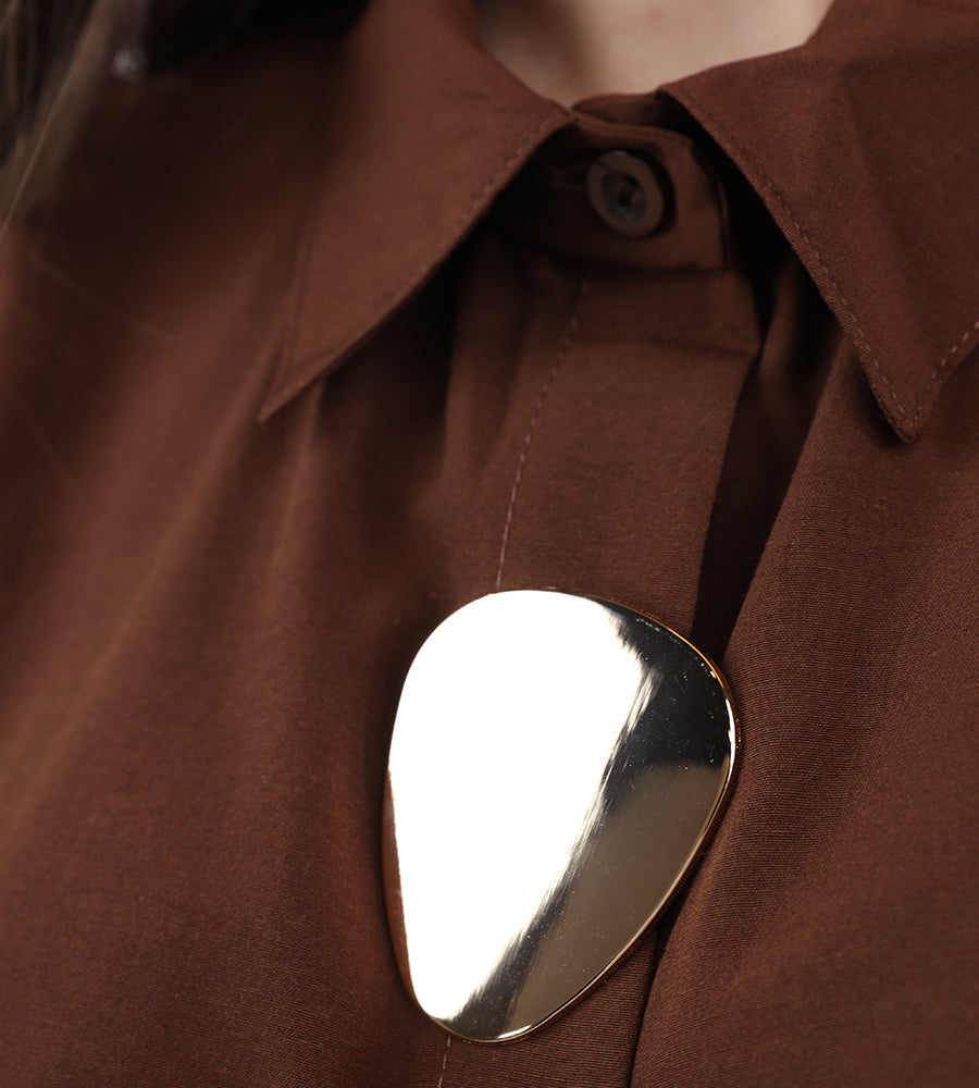 Oversized oval gold button-down shirt