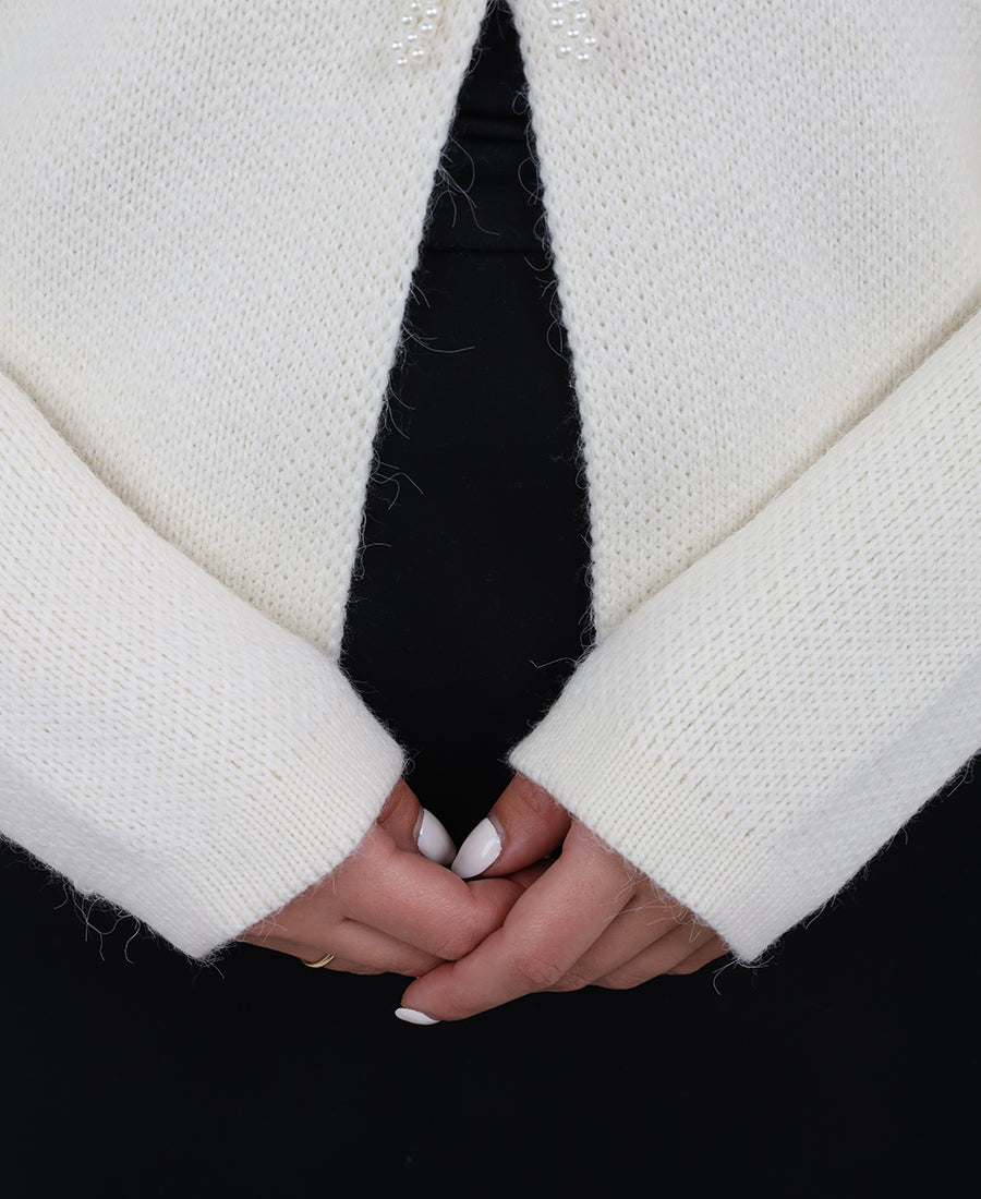 Pearl-embellished knit blouse