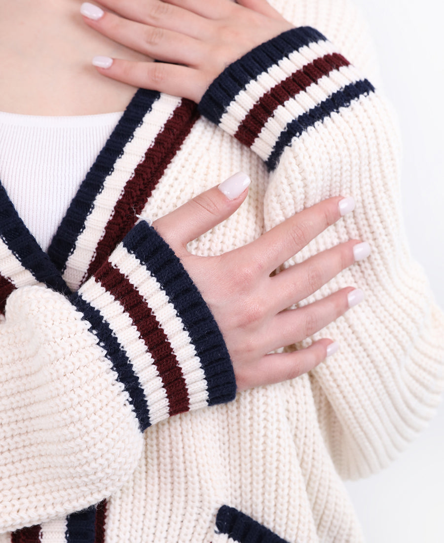 V-neck knit cardigan