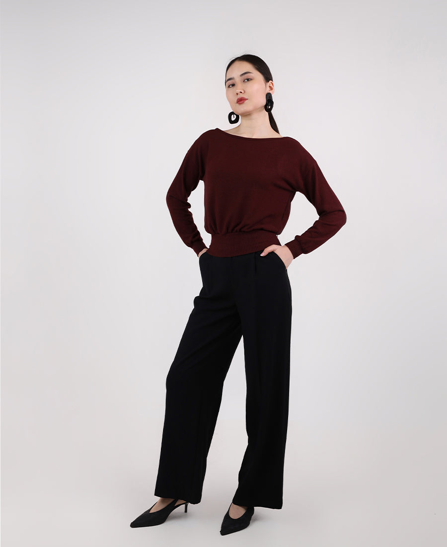 Boat neck wool blouse