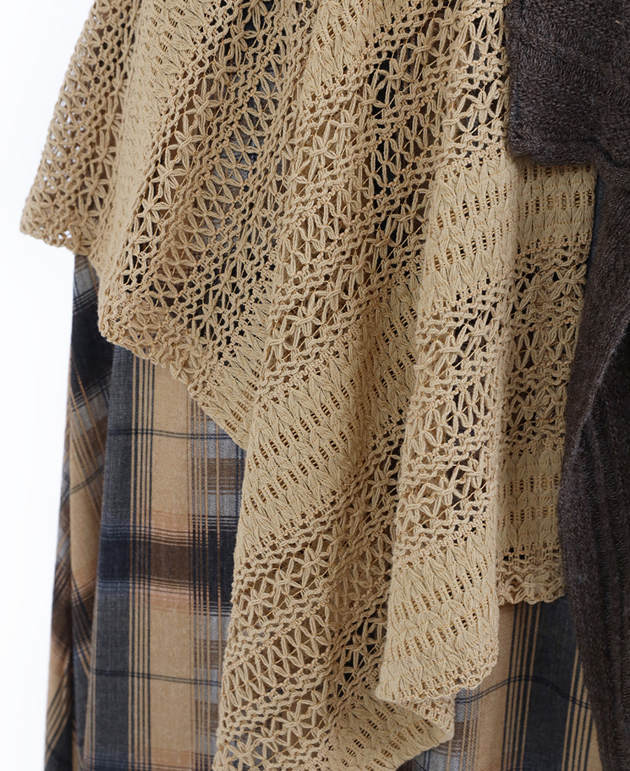 Layered wool plaid skirt