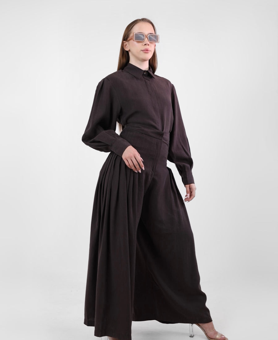 Oversize shirt set with wide leg trousers, high waisted