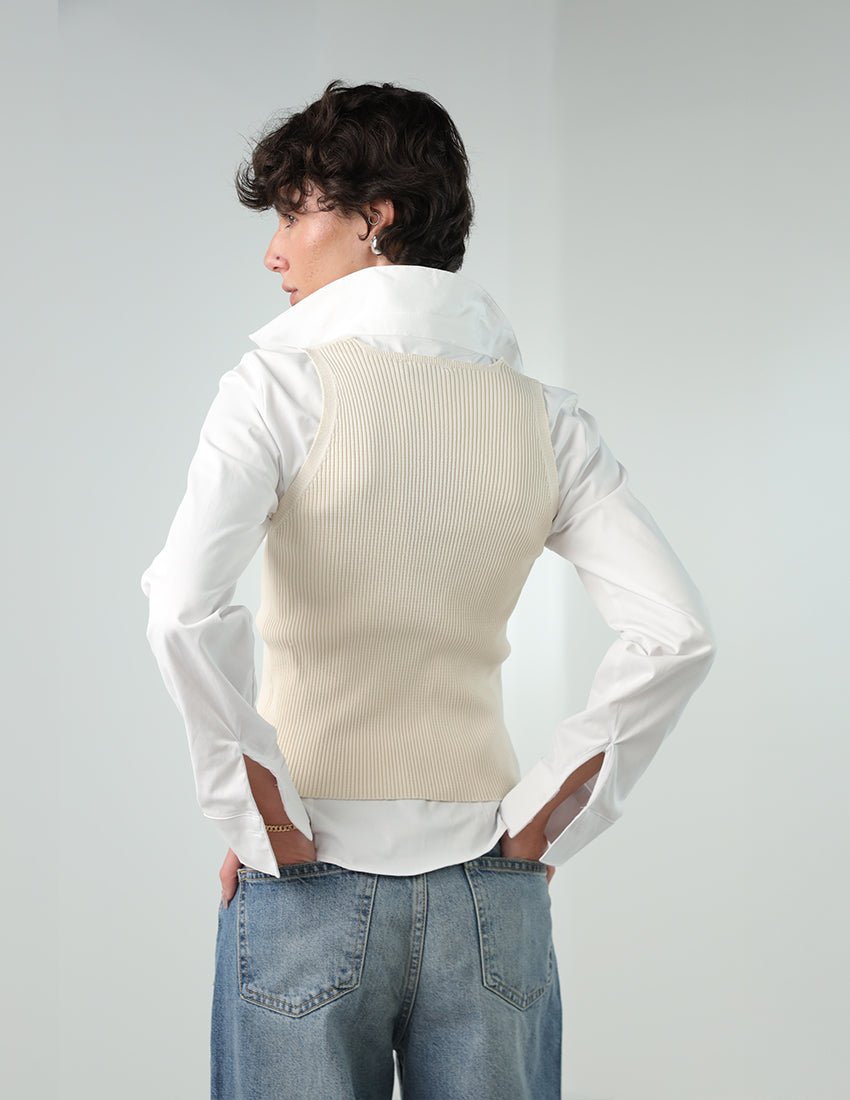 Beige ribbed wool vest