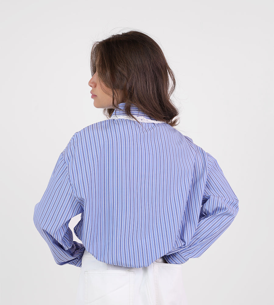 Striped shirt with lace collar