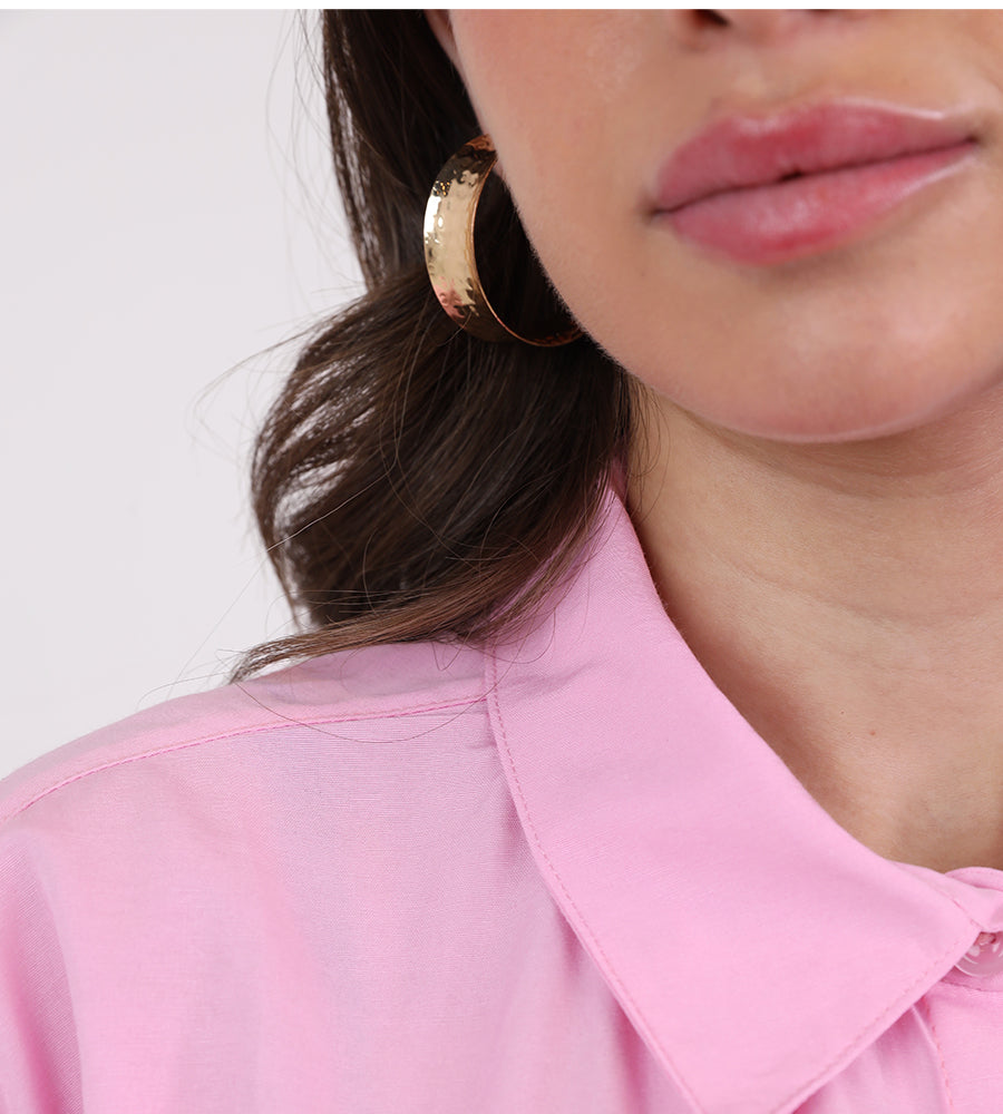 Oversized oval gold button-down shirt