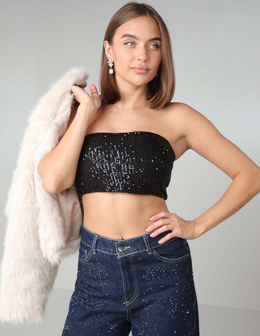 Strapless Sequin Crop Top