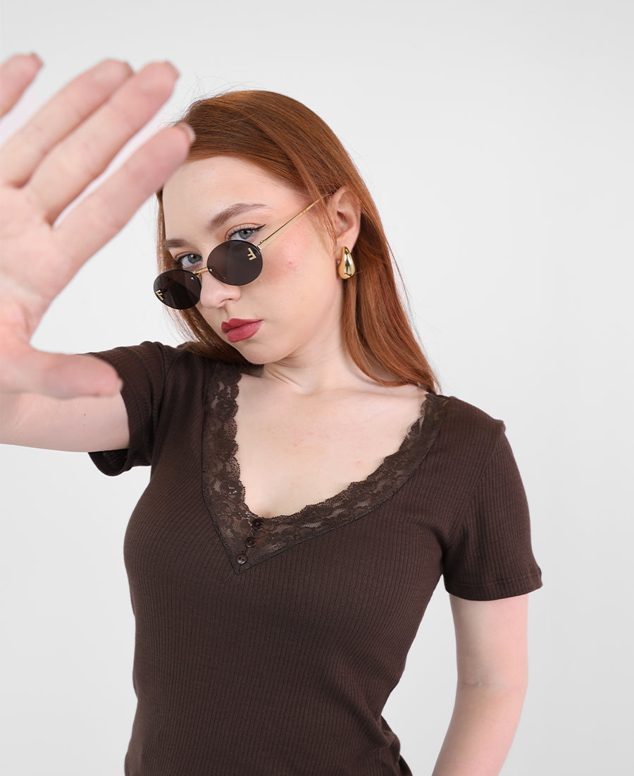 V-neck lace top with buttons