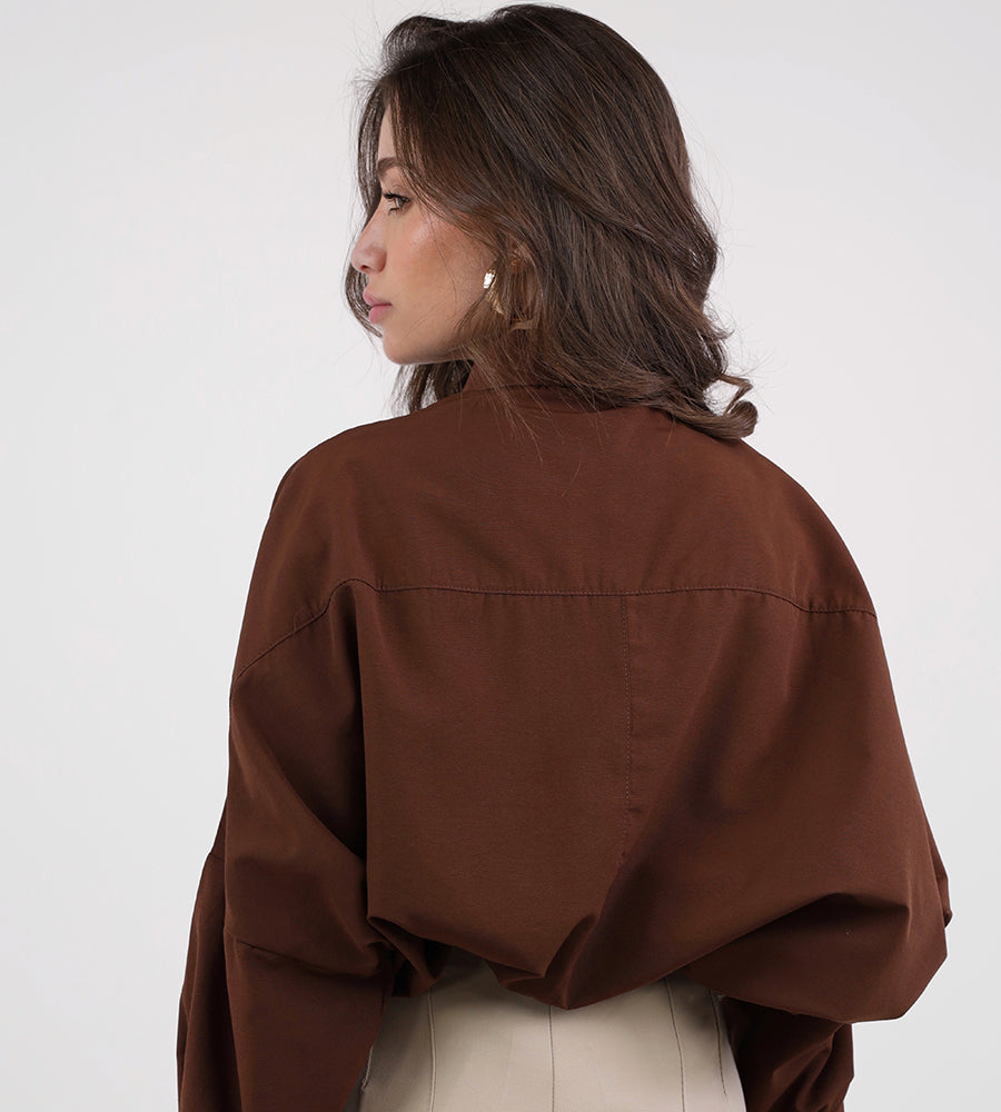 Oversized oval gold button-down shirt