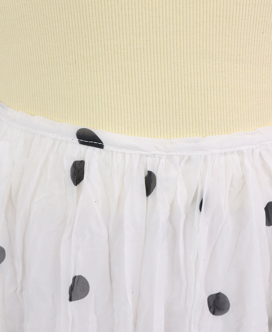 Long pleated chiffon polka dot skirt