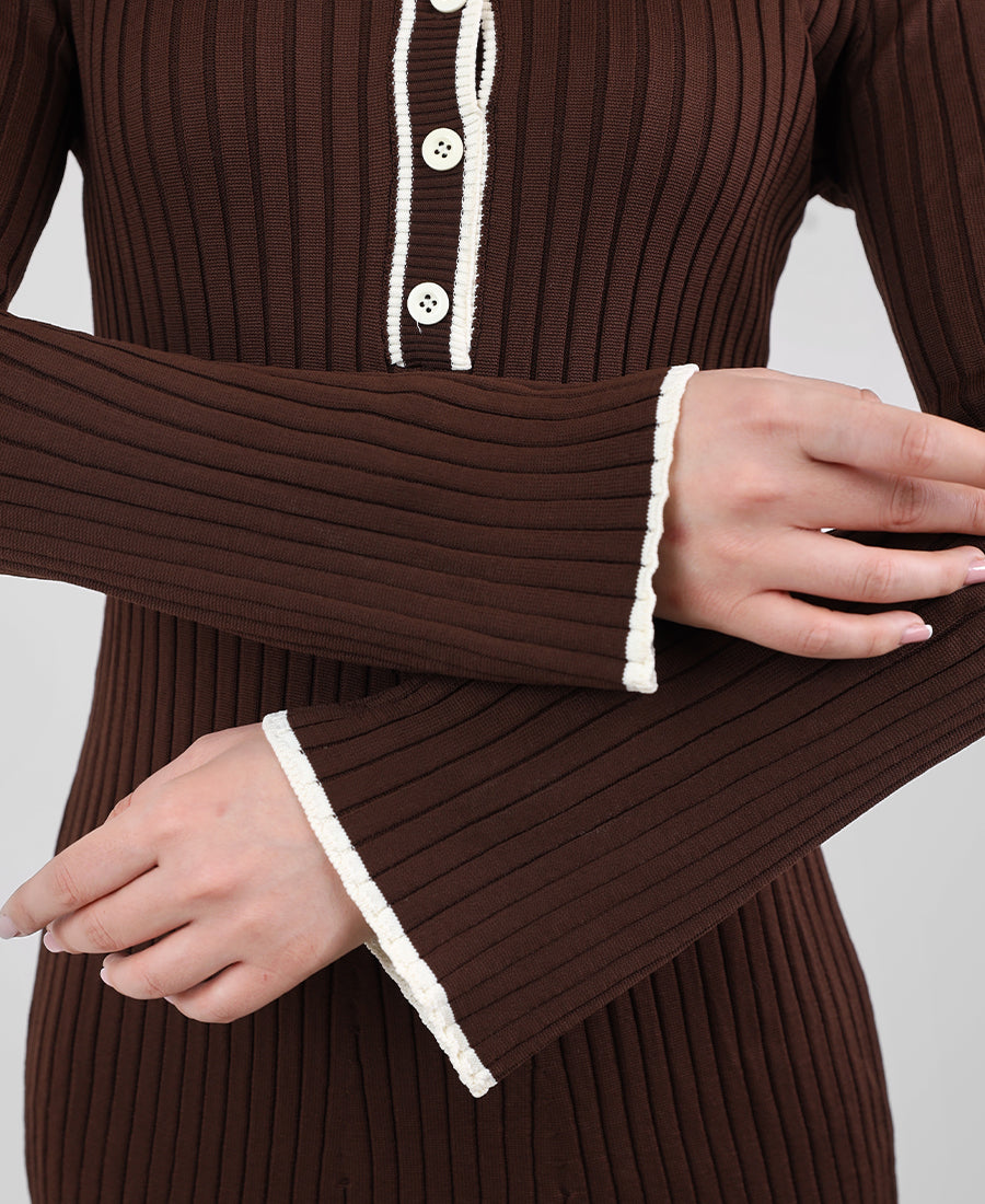 Long brown knit dress