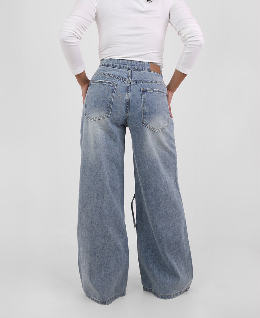 Wide Leg Jeans Tie Waist