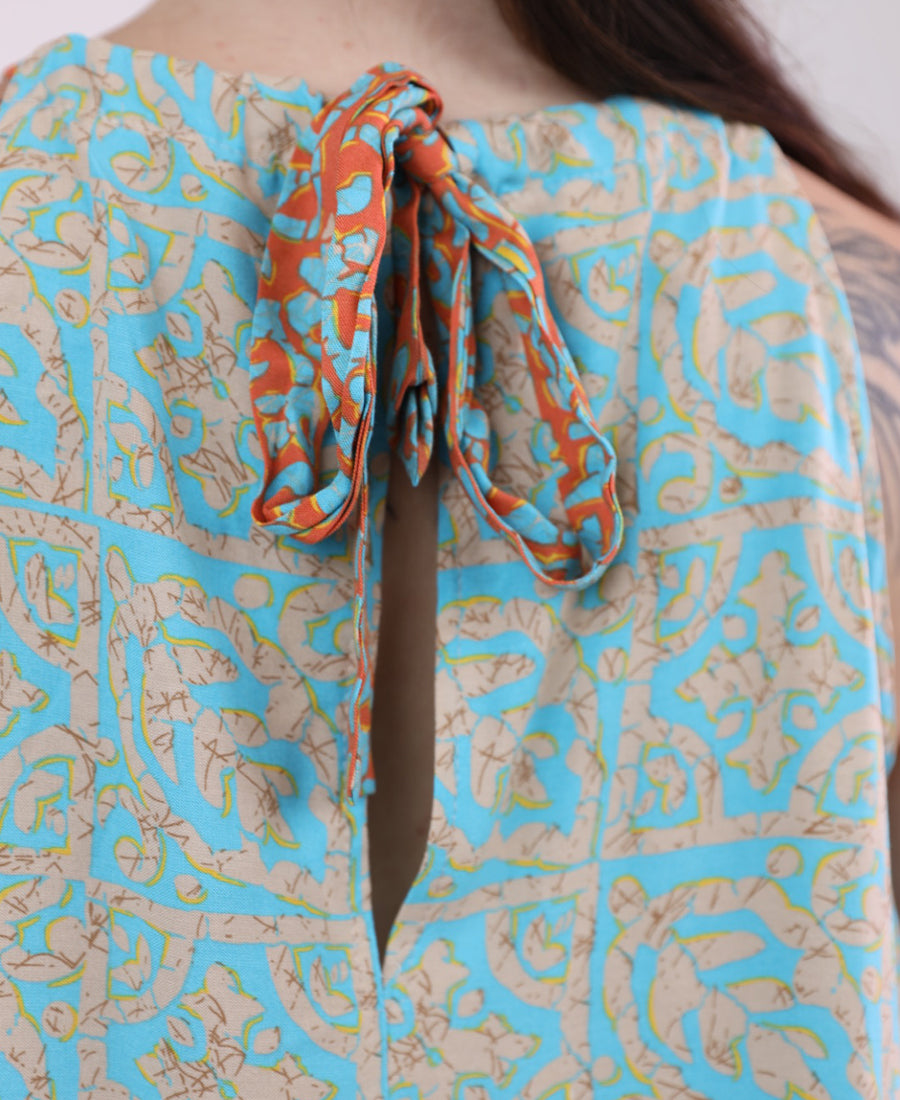 Turquoise-orange set, drilled top with wide trousers