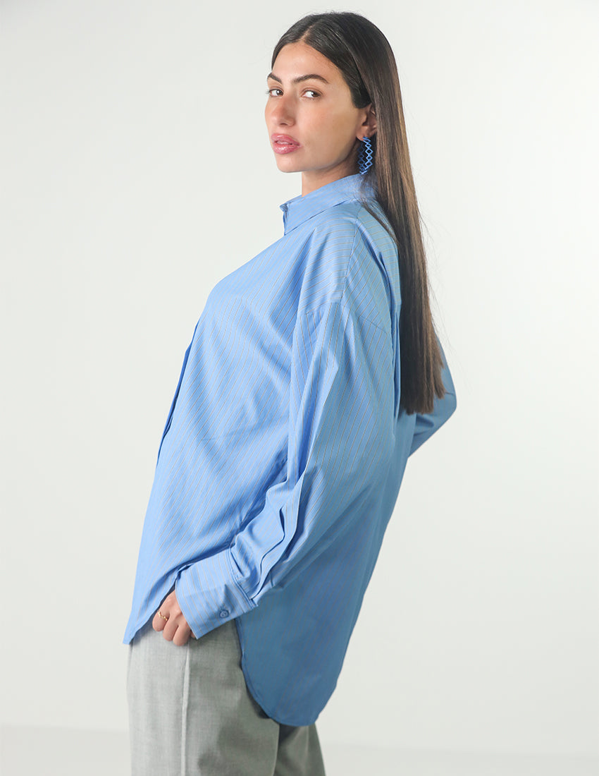 Oversized light blue striped shirt