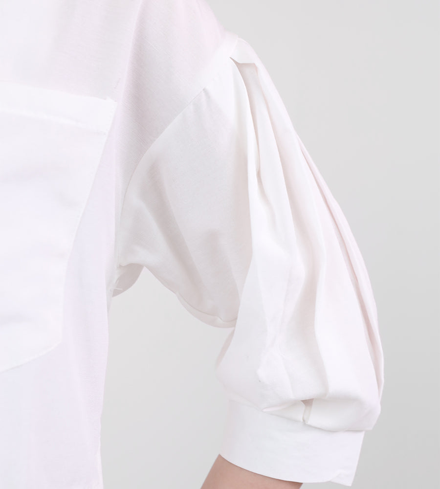 Cropped shirt with puff sleeves