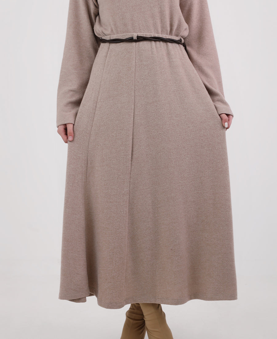 Beige long skirt with tie waist