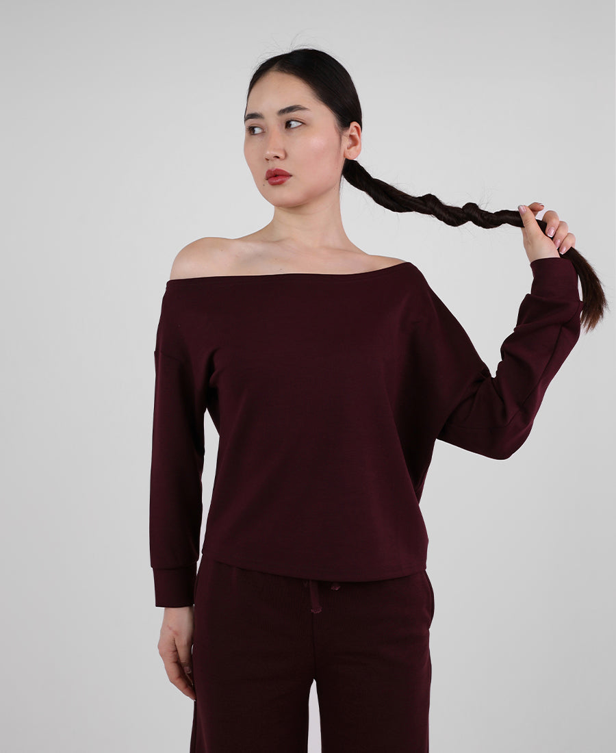 Plain wide-neck blouse