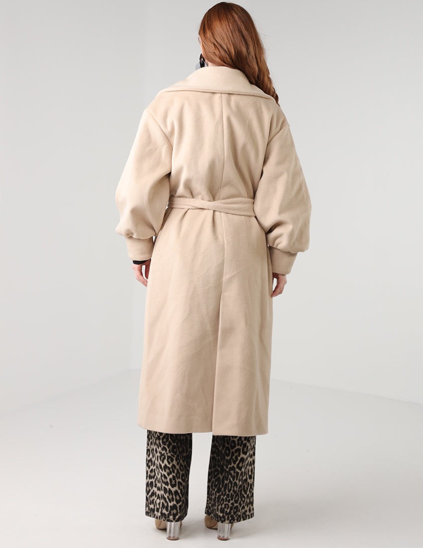 Long coat with waist tie